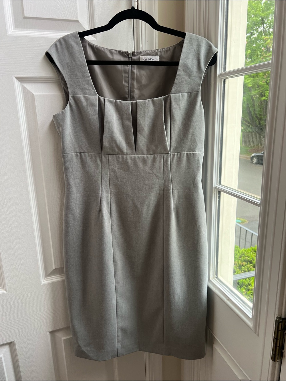 Calvin Klein Light Gray Pleated Sheath Midi Dress